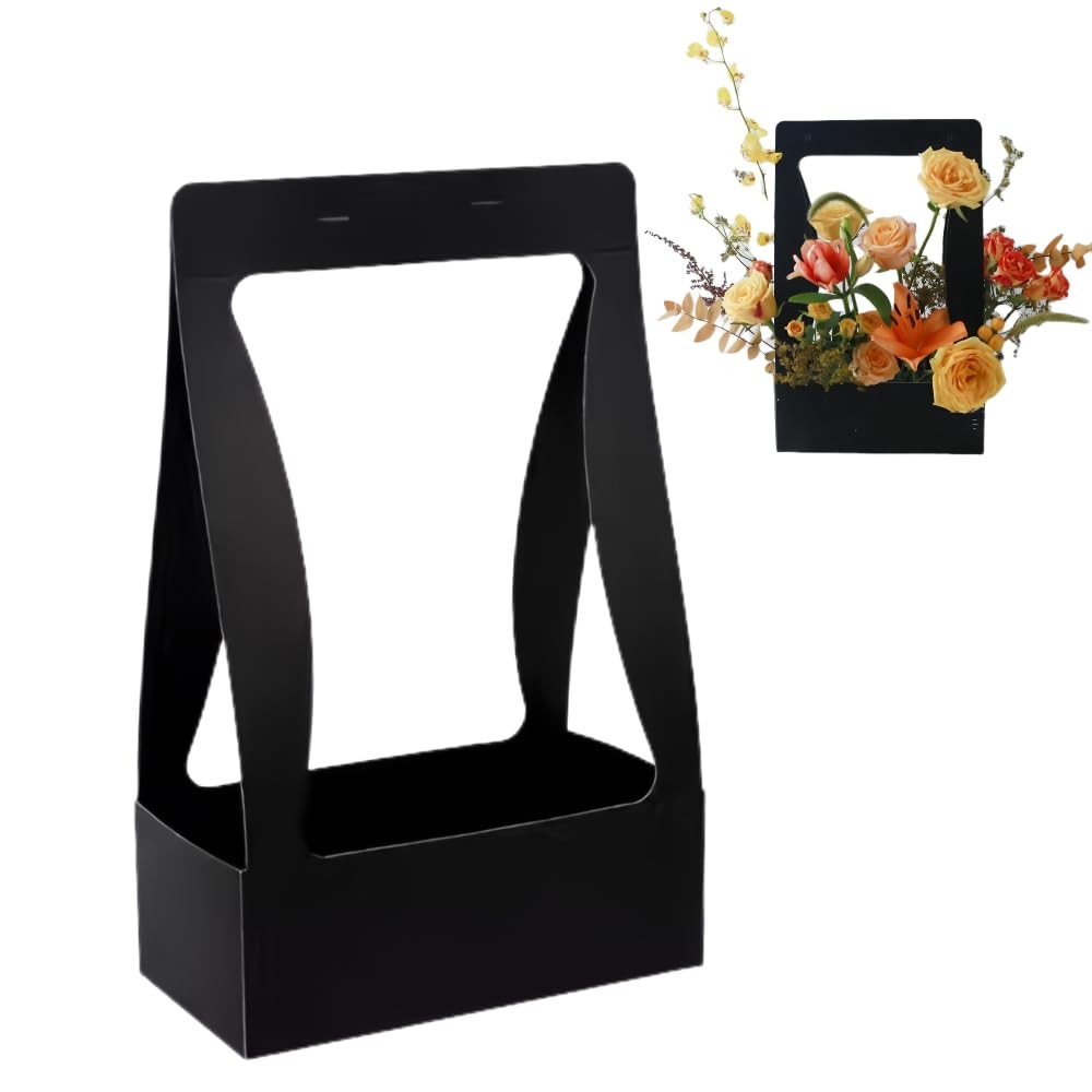 5 PCS Black Craft Paper Gift Bags Flower Bouquet Florist Packaging Handle