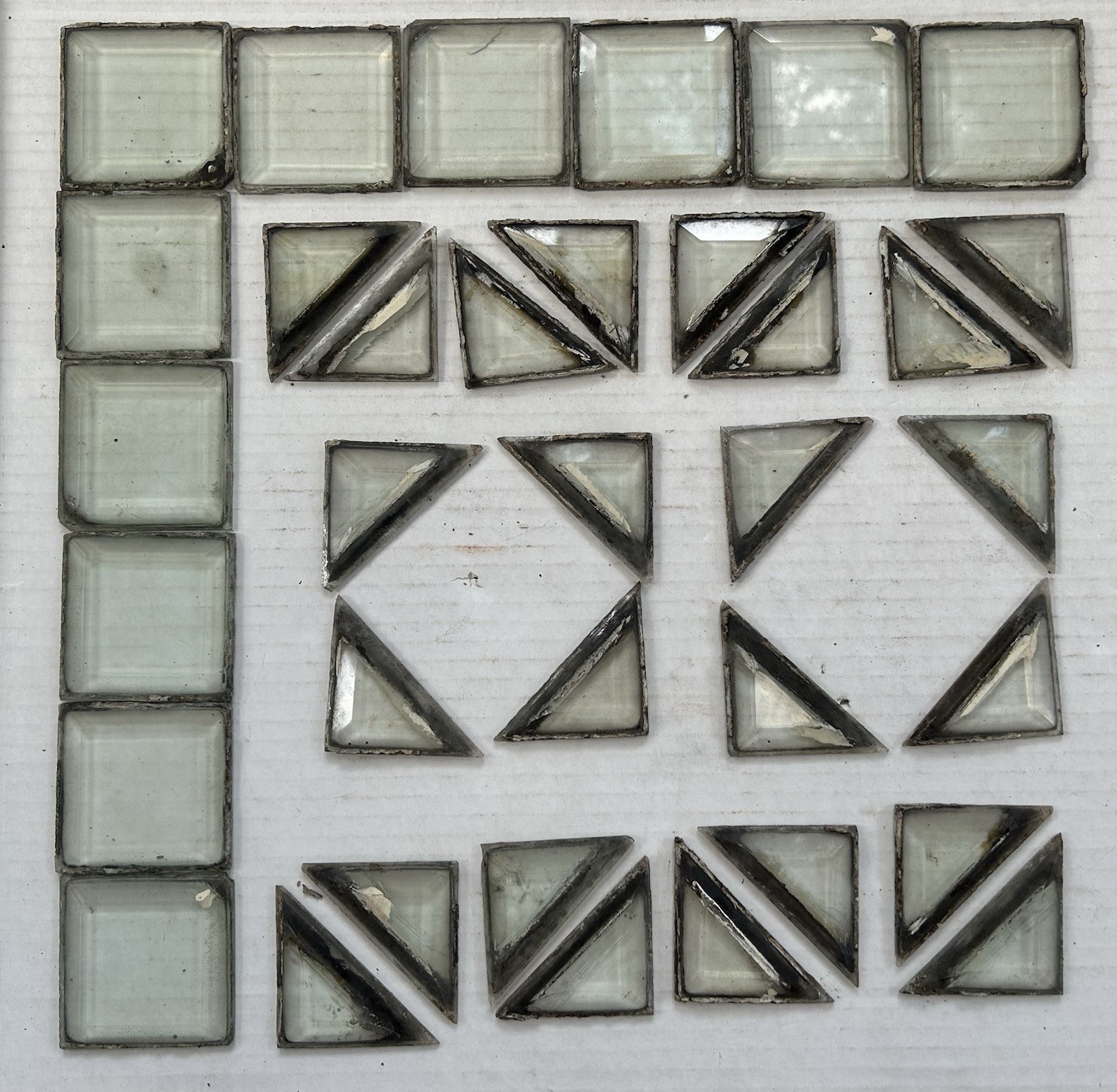 36pc Antique Leaded Beveled Glass Window Remnants Lot/Ruby Jewel /Crafts Salvage