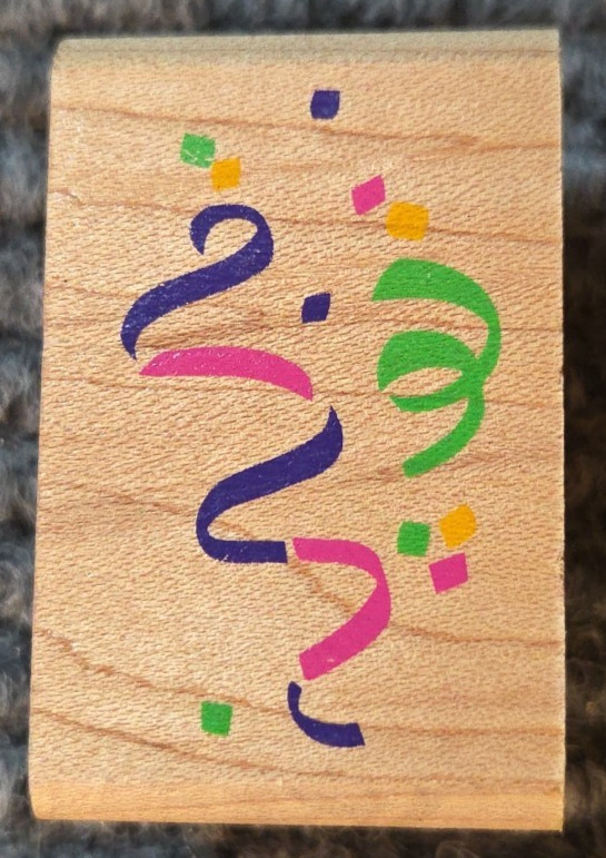 Confetti Wood Mount Rubber Stamp Posh Impressions ribbon confetti vintage