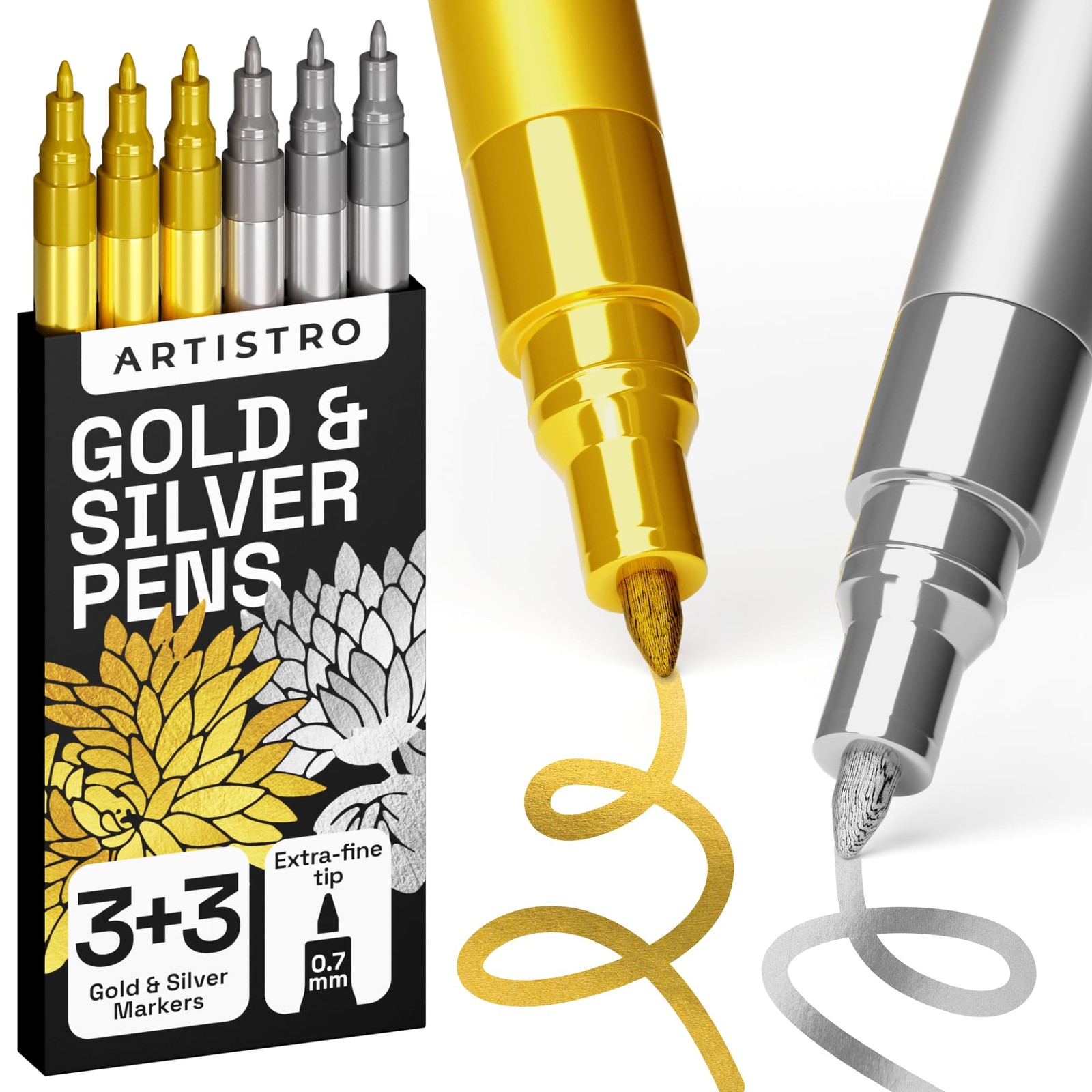 6 Gold & Silver Metallic Acrylic Paint Pens – 0.7mm Extra Fine Tip Paint Pens…
