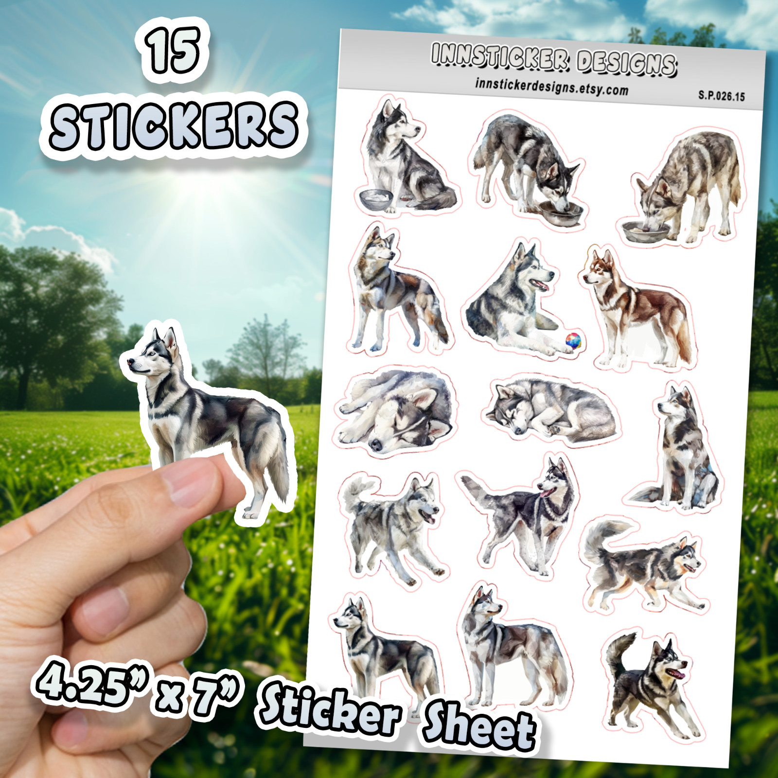 Siberian Husky Dog Stickers for Journals, Scrapbooks, Planners, Glossy, Matte