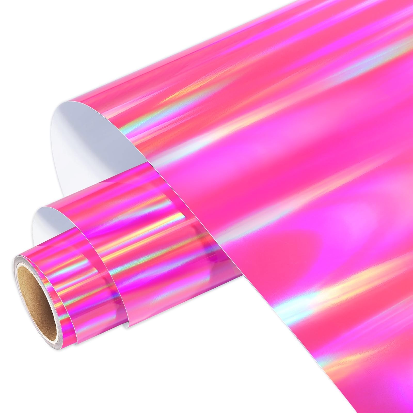 Rainbow Holographic Vinyl, Glossy DIY Craft Decal 12″ X 5ft, Hot Pink