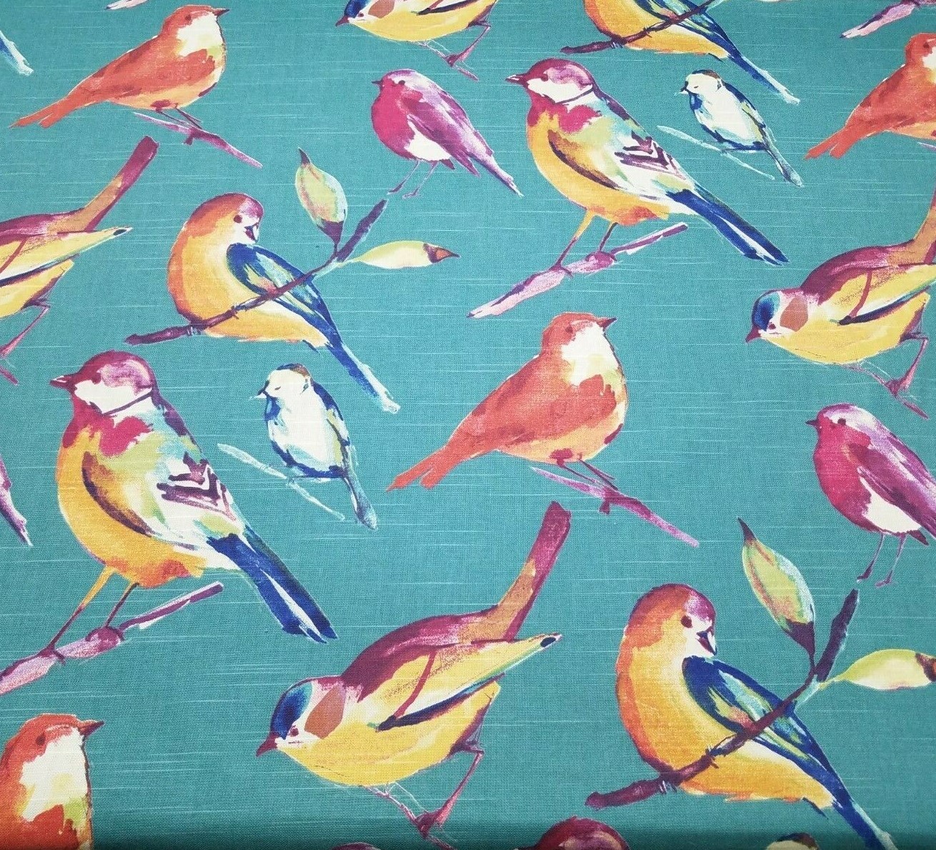 Lisette in Peacock BTY Richloom 100% Cotton Slub Duck 54″ Wide Aqua Birds