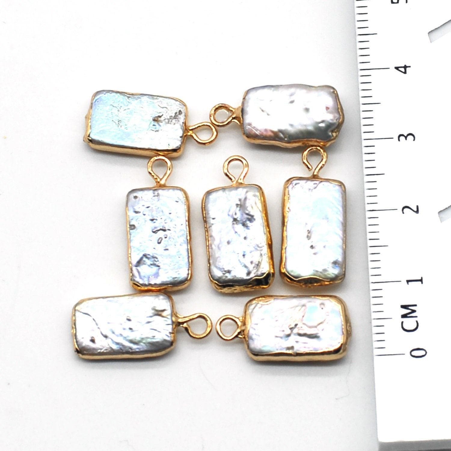 1PC Genuine Rectangle Electroplated Baroque Pearl Charm Pendant NBKS04