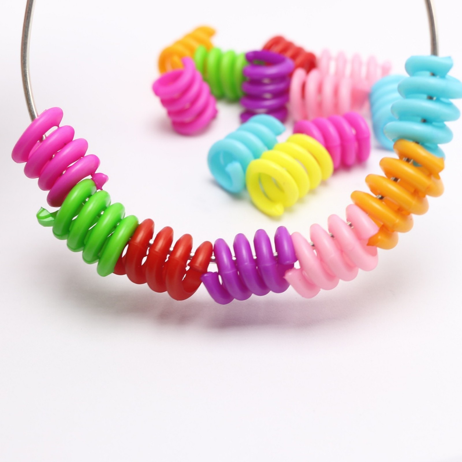 50 Mixed Color Acrylic Spring Dreadlock Ring Hair Pony Beads 15mm With Big Hole