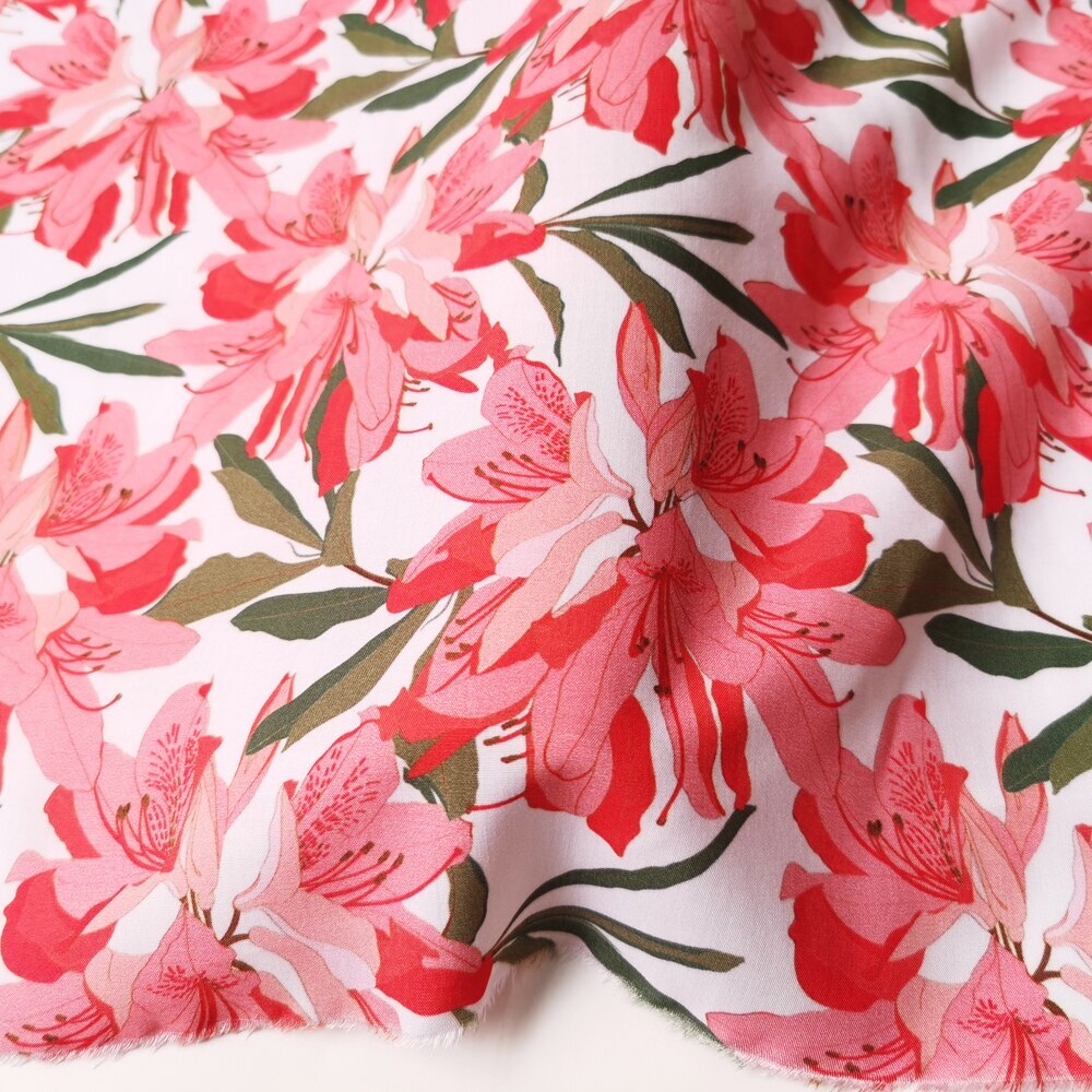 1 yard X 1.4 meter Pink Floral Dress Fabric Soft Viscose Poplin