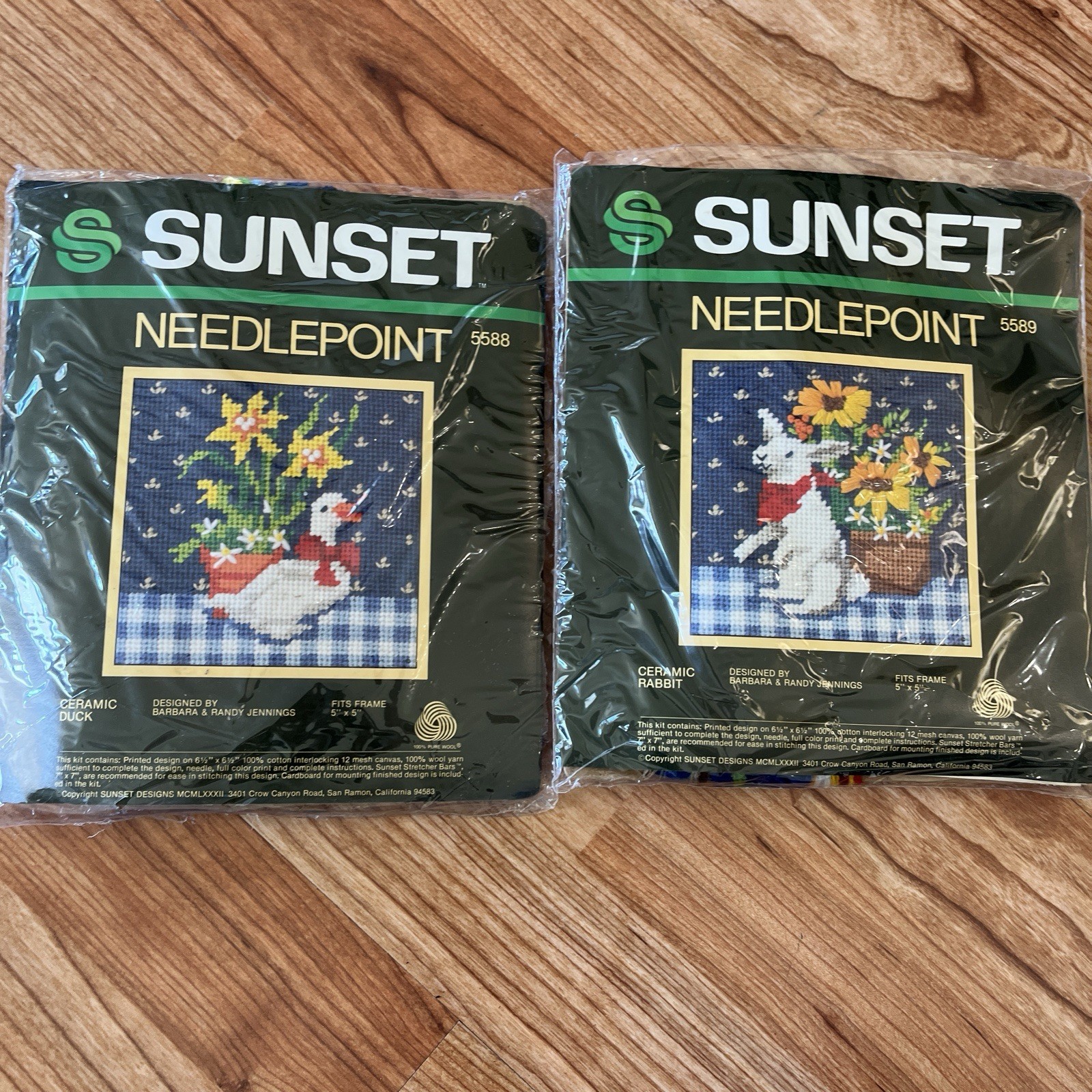 Sunset Stitchery Ceramic Duck Rabbit Potted Flowers Needlepoint Kits