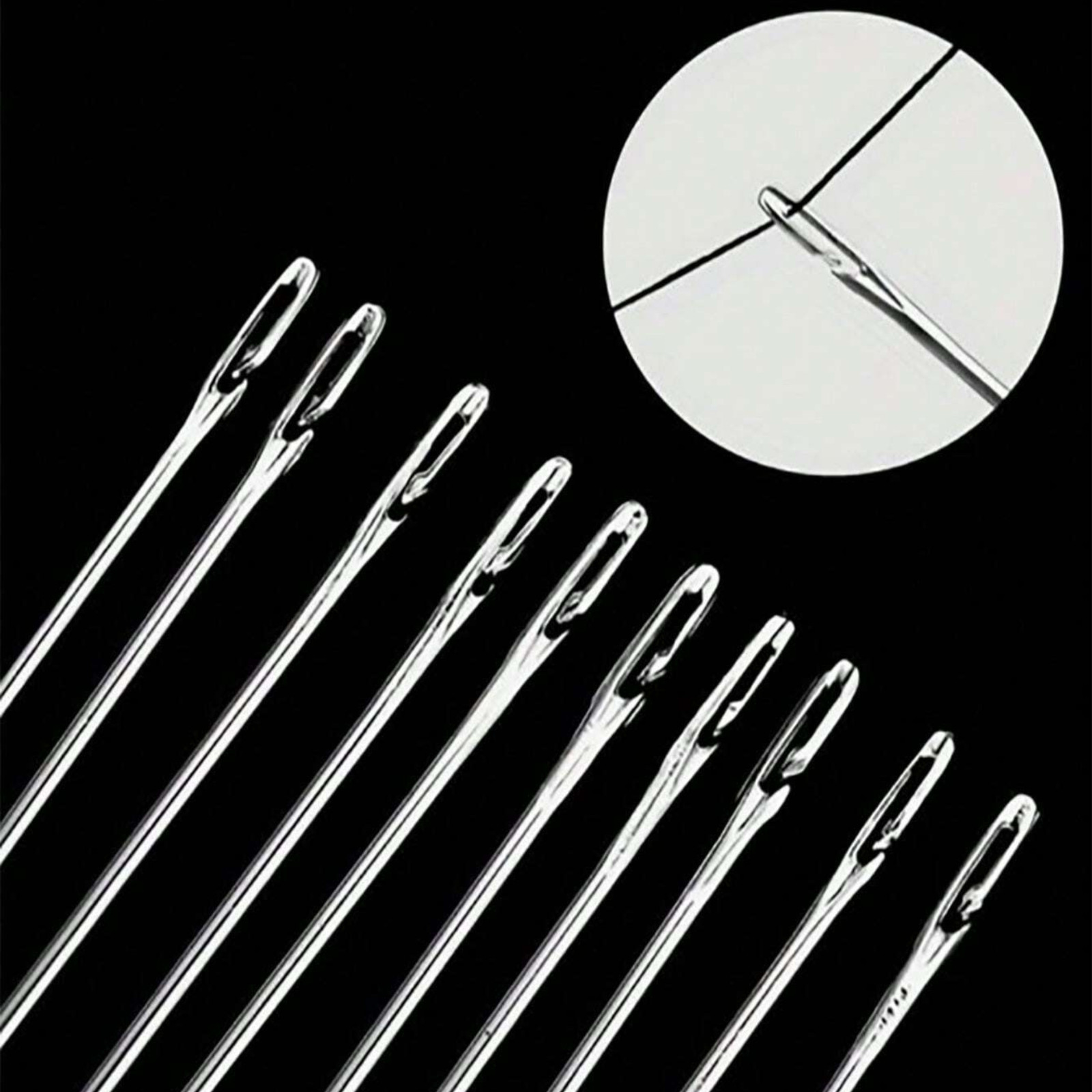 30Pcs Self-Threading Needles Set Easy Thread Sewing Tool Wooden Holder DIY Craft