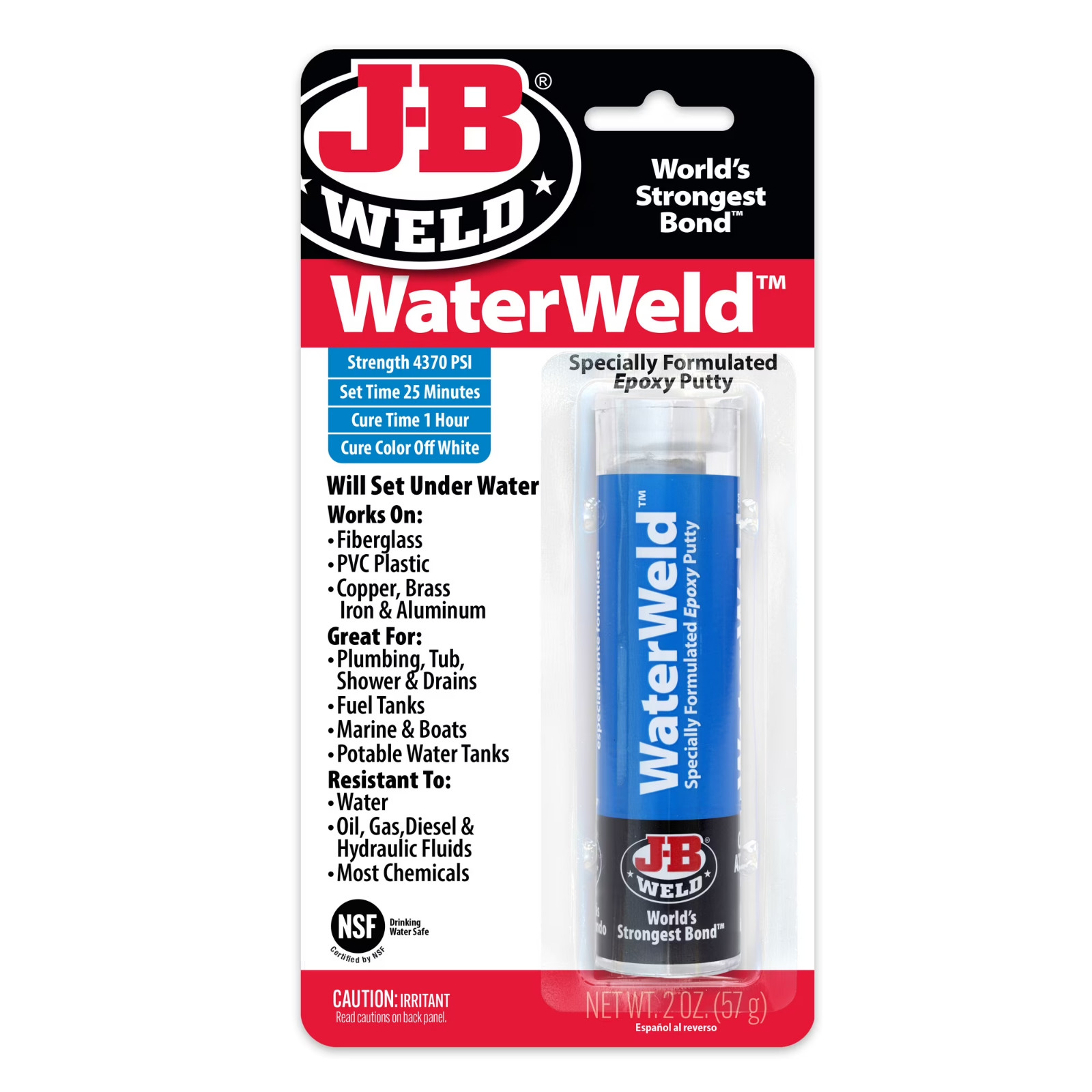 J-B Weld 8277 WaterWeld Epoxy Putty Stick – 2 oz., Off White