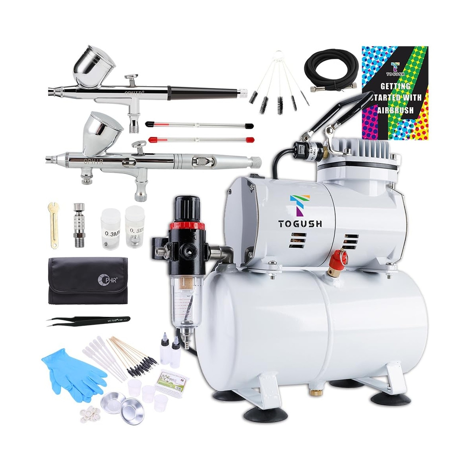 T TOGUSH 0.2mm 0.3mm 0.5mm Airbrush Set with Porfessional Air Compressor for …