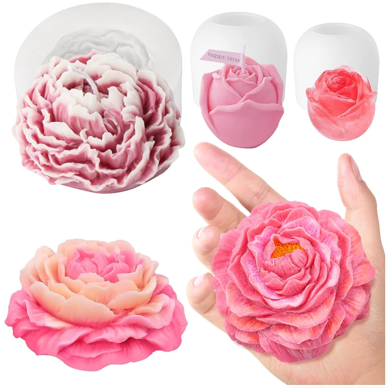 3Pcs Peony Rose Flower Silicone Candle Molds Resin Casting Mold Set DIY