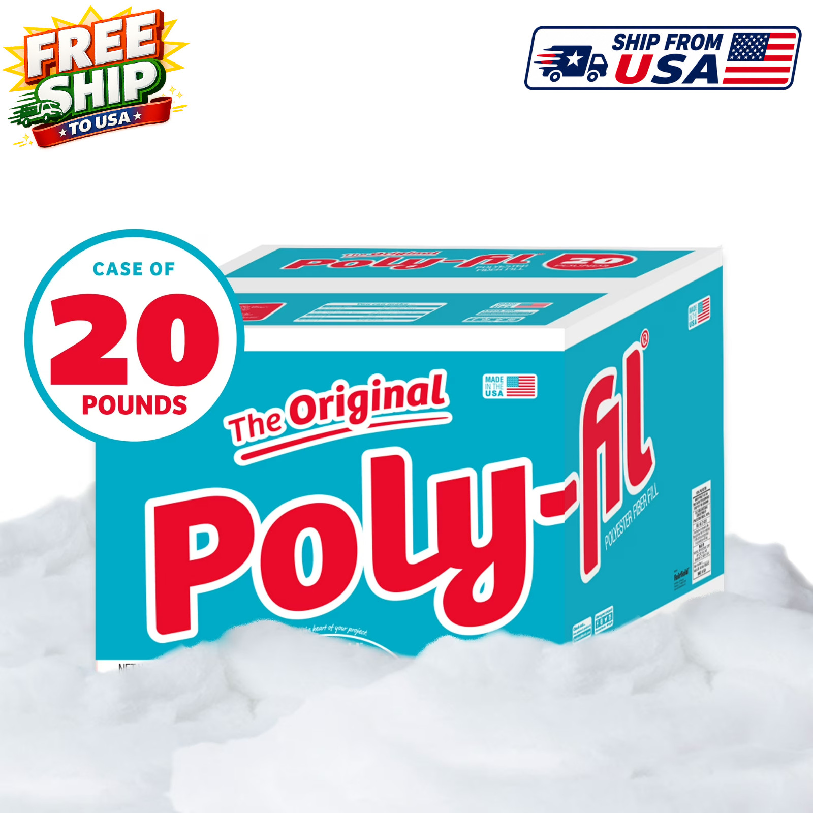 Poly-Fil Polyester Fiberfill Stuffing, 20lb Box, Bulk, by Fairfield