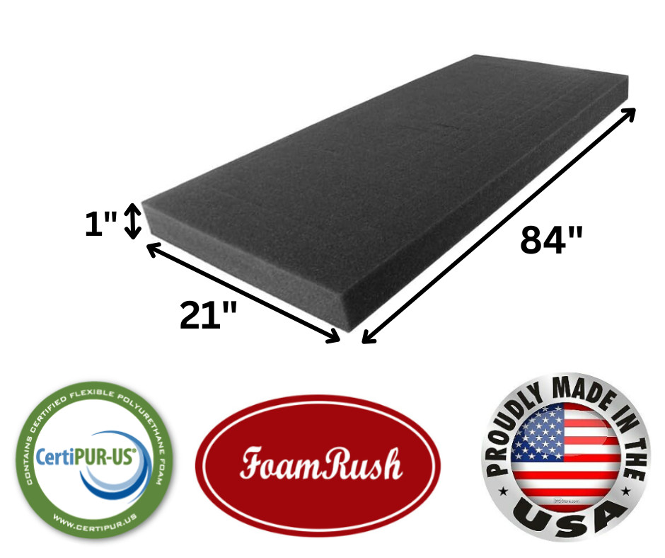 FoamRush 21″ x 84″ Charcoal High Density Upholstery Foam Cushion Medium Firm USA