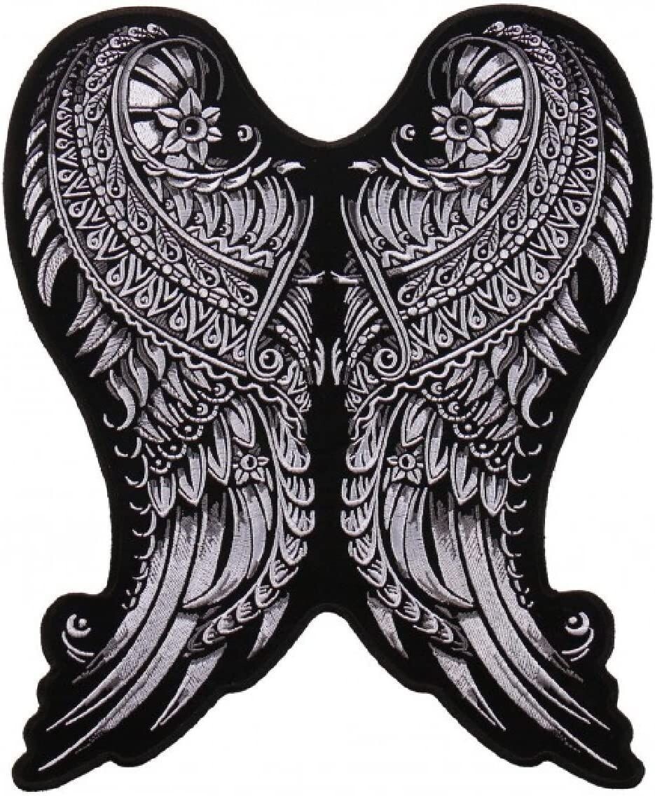 Ornate Angel Wings Ladies Jacket Back Patch – 10.0 X 9.0 Inch Iron on Sew
