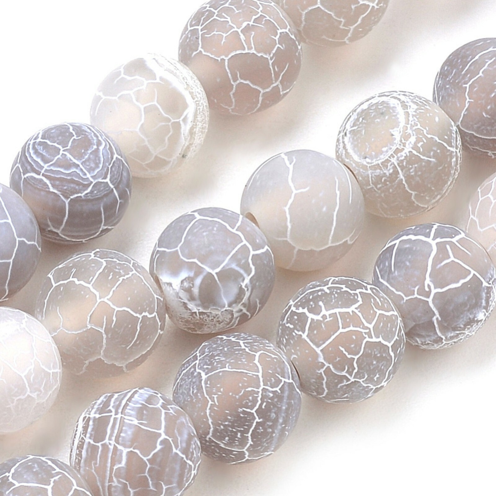 Natural Weathered Agate Beads Strands Frosted Black or Light Grey Round Thistle