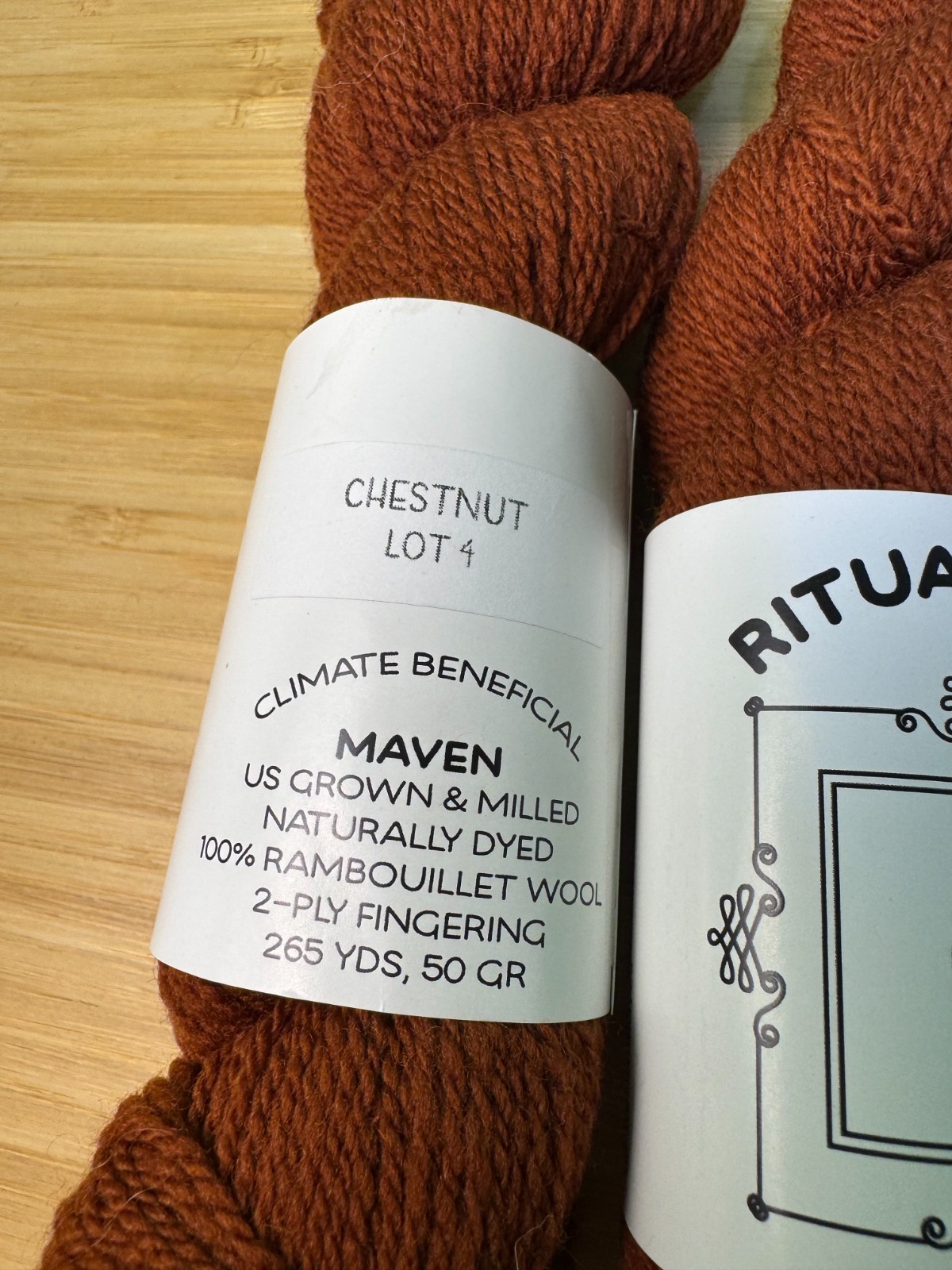 Ritual Dyes Maven Chestnut Yarn 100% Rambouillet Wool 2-ply Fingering Full Skein