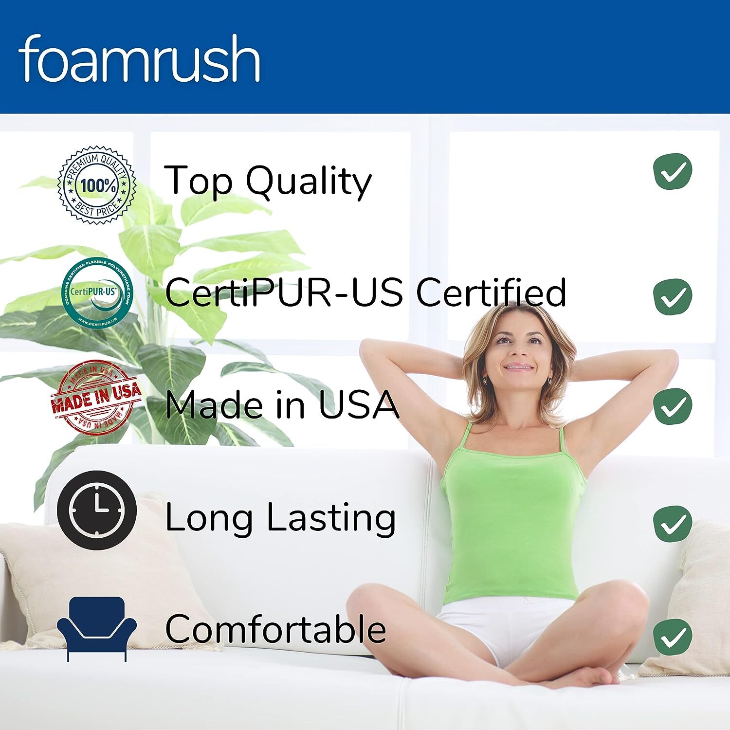 FoamRush 31″ x 31″ Cool Gel Memory Foam Seat Cushion Replacement Medium Firm USA