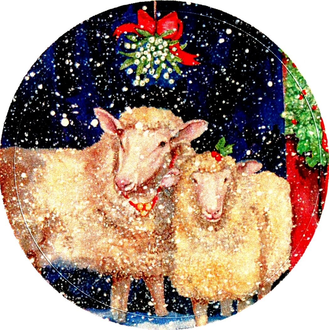 5 1/4″ x 7 1/2″ Sheet of 12 BABY ANGEL TRIO Christmas Card Seals #57 USA MADE