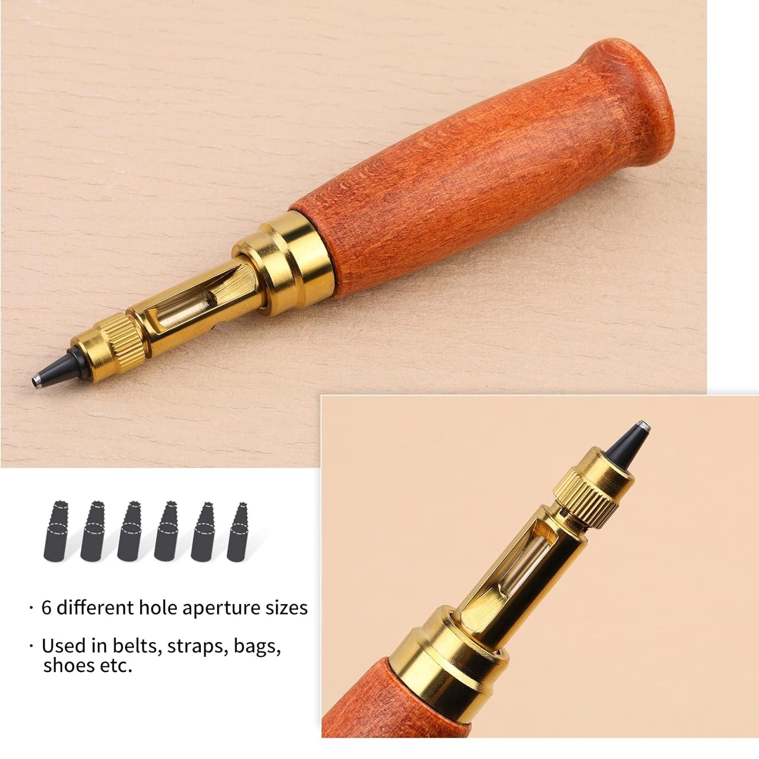Adjustable Japanese Screw Punch, 6 Tip Sizes Adjustable Screw Hole Punch, Wood H