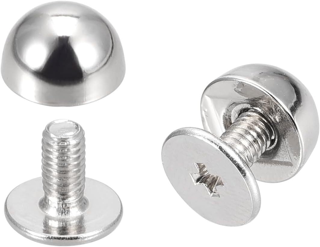 8X5Mm Screw Back Rivets Solid round Head Leather Studs Spike Silver Tone 20 Sets