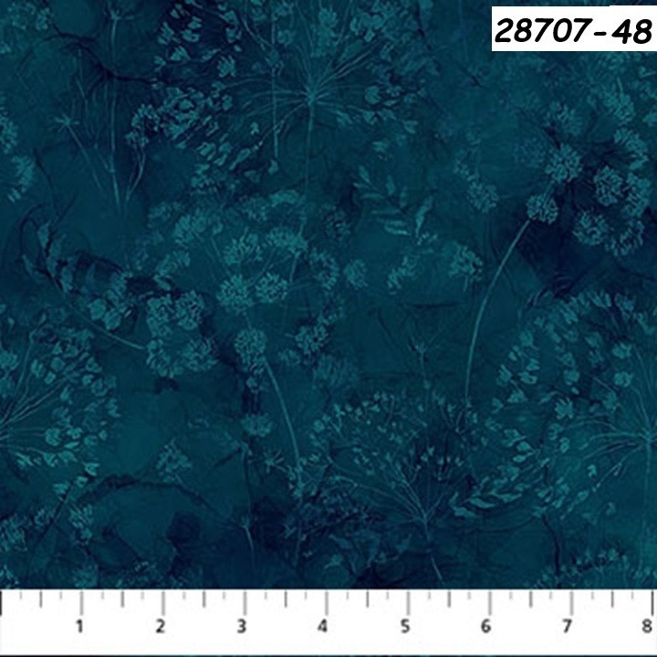 Whisper Panel cotton quilt fabric Northcott Dark Teal Dandelions 28707-48