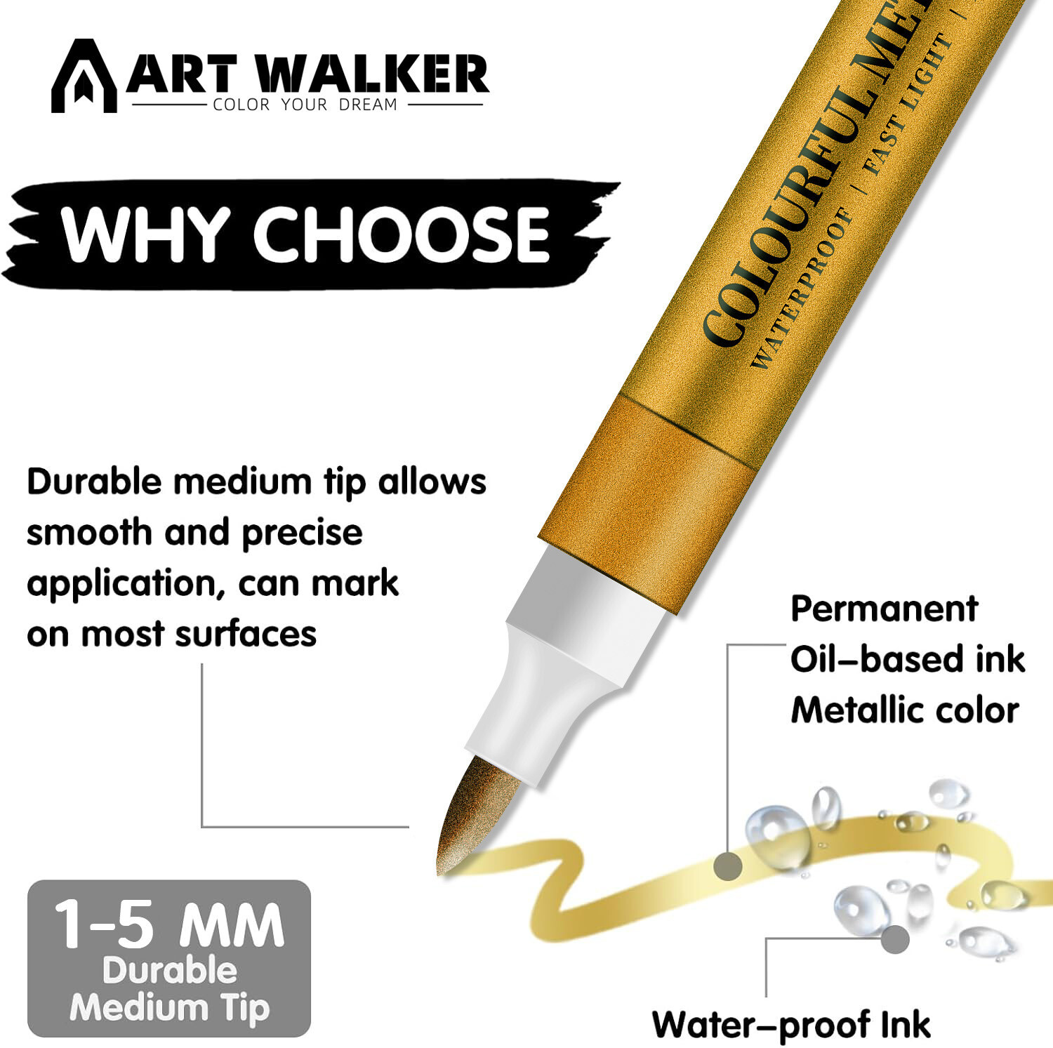 1-5mm Soft Tip Glitter Paint Pens – 12 Color Acrylic Glitter Markers