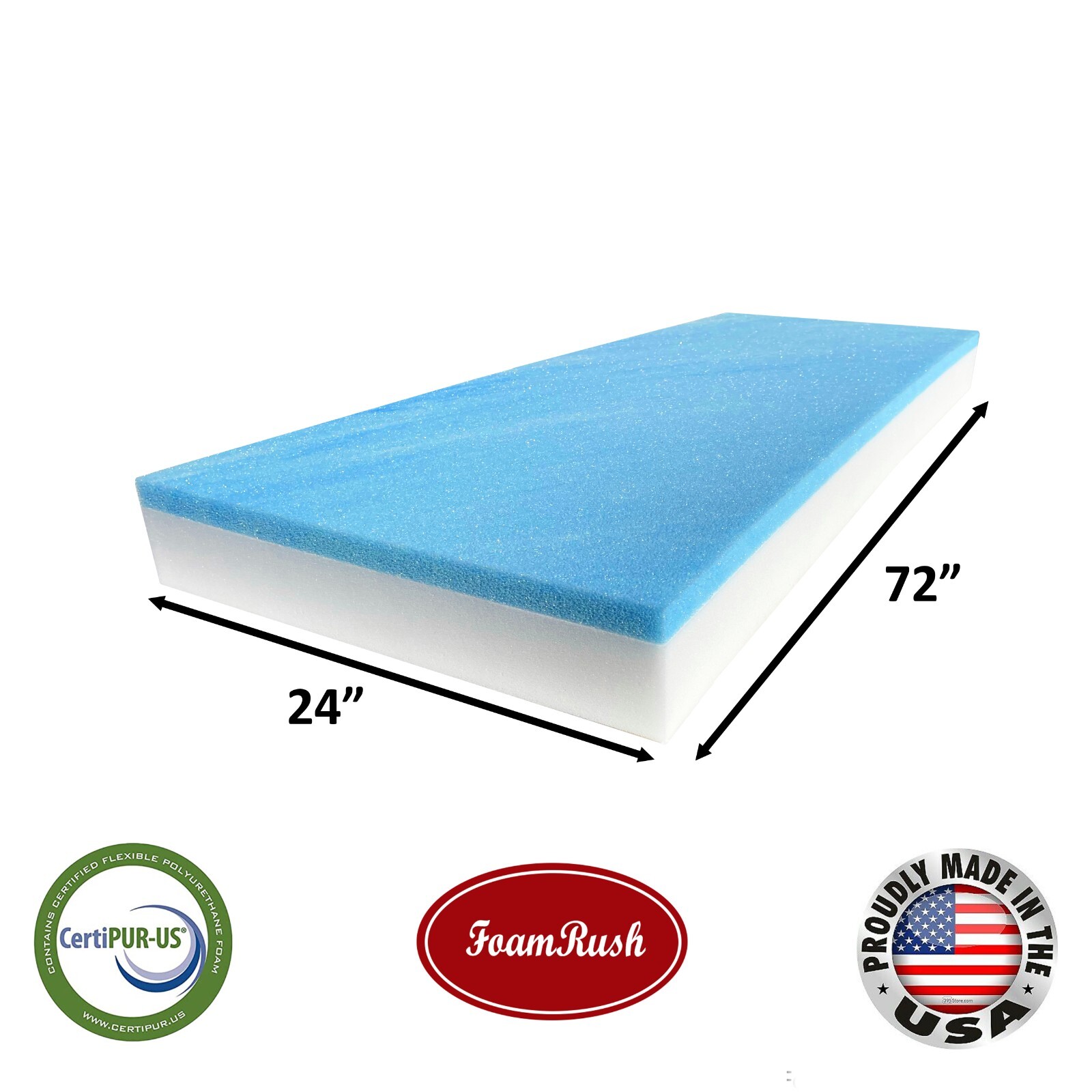 FoamRush 24″ x 72″ Cool Gel Memory Foam Bench Cushion Replacement (Made in USA)