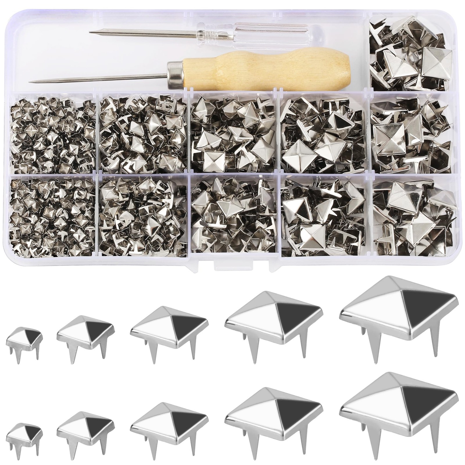 968 Pcs Assorted Sizes Square Pyramid Studs Prong Studs for Clothing Leather …