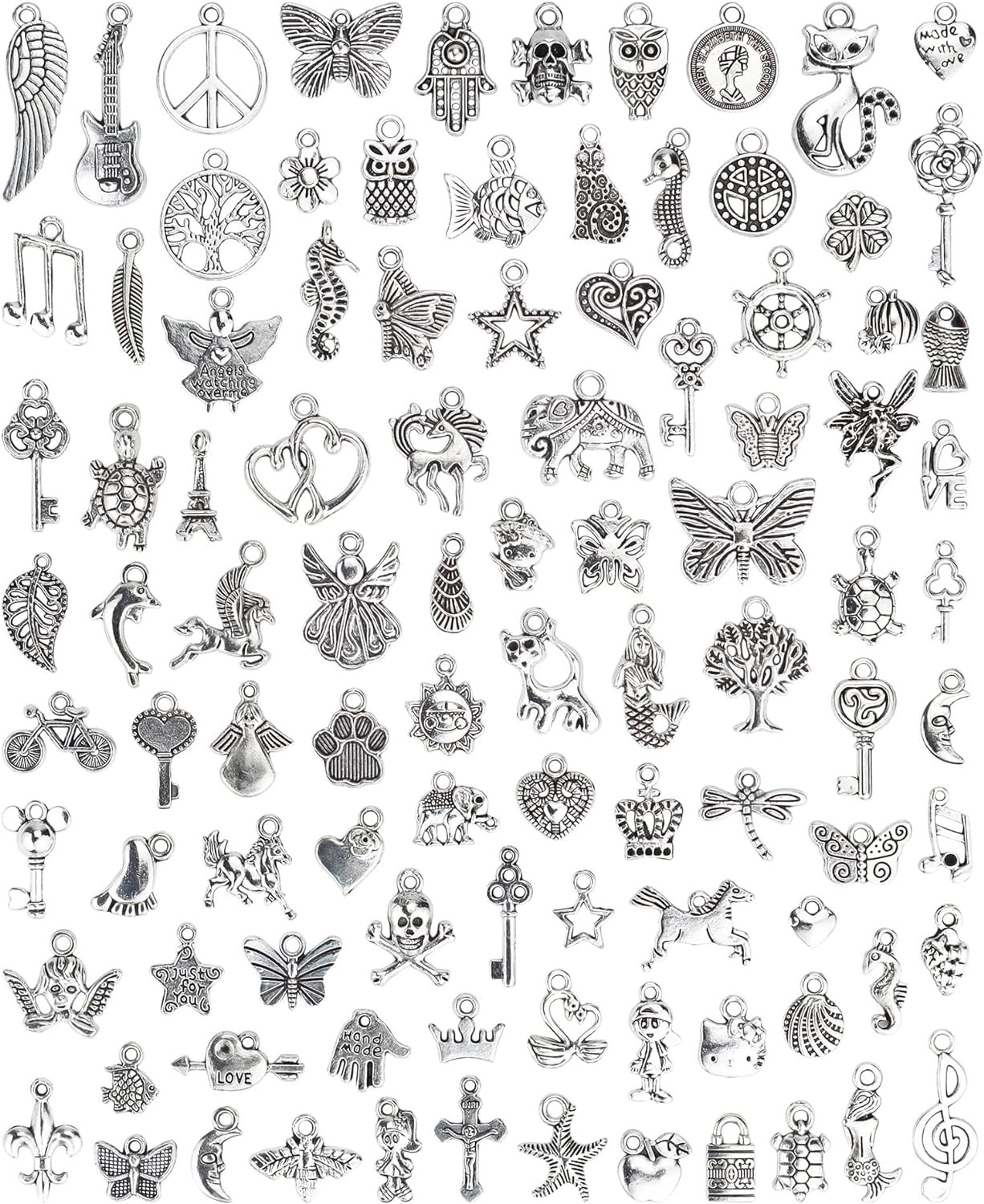 100pcs Tibetan Silver Charms Bulk Assorted Jewelry Making DIY Bracelet Pendant