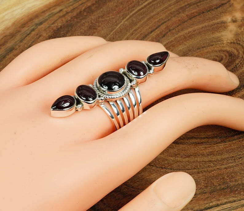 Natural Garnet 925 Sterling Silver Handmade Boho Women Rings Jewelry P#011