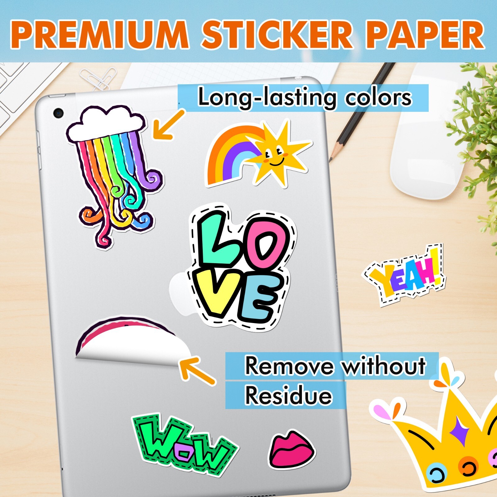A-SUB Vinyl Sticker Paper High Glossy White Waterproof Removable 25 Sheet 8.5×11
