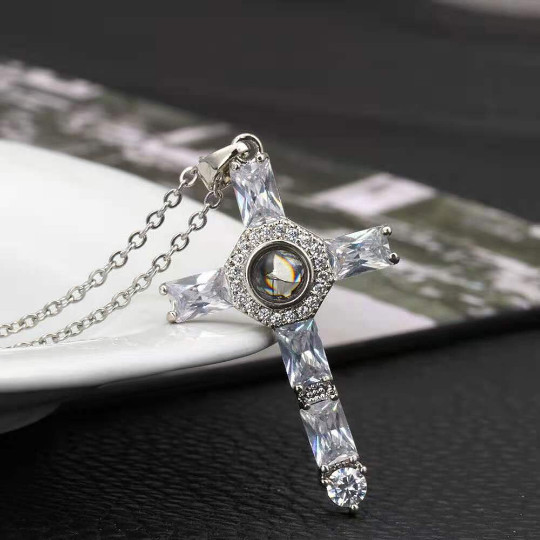 Lords Prayer Cross Necklace Vintage Antique Religious Pendant Silver Tone