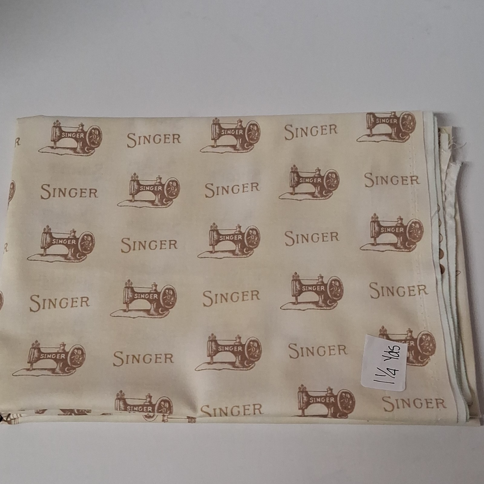 SINGER Cotton Fabric Sewing Machine Print Beige Brown 1 1/4 Yds Up to 45″