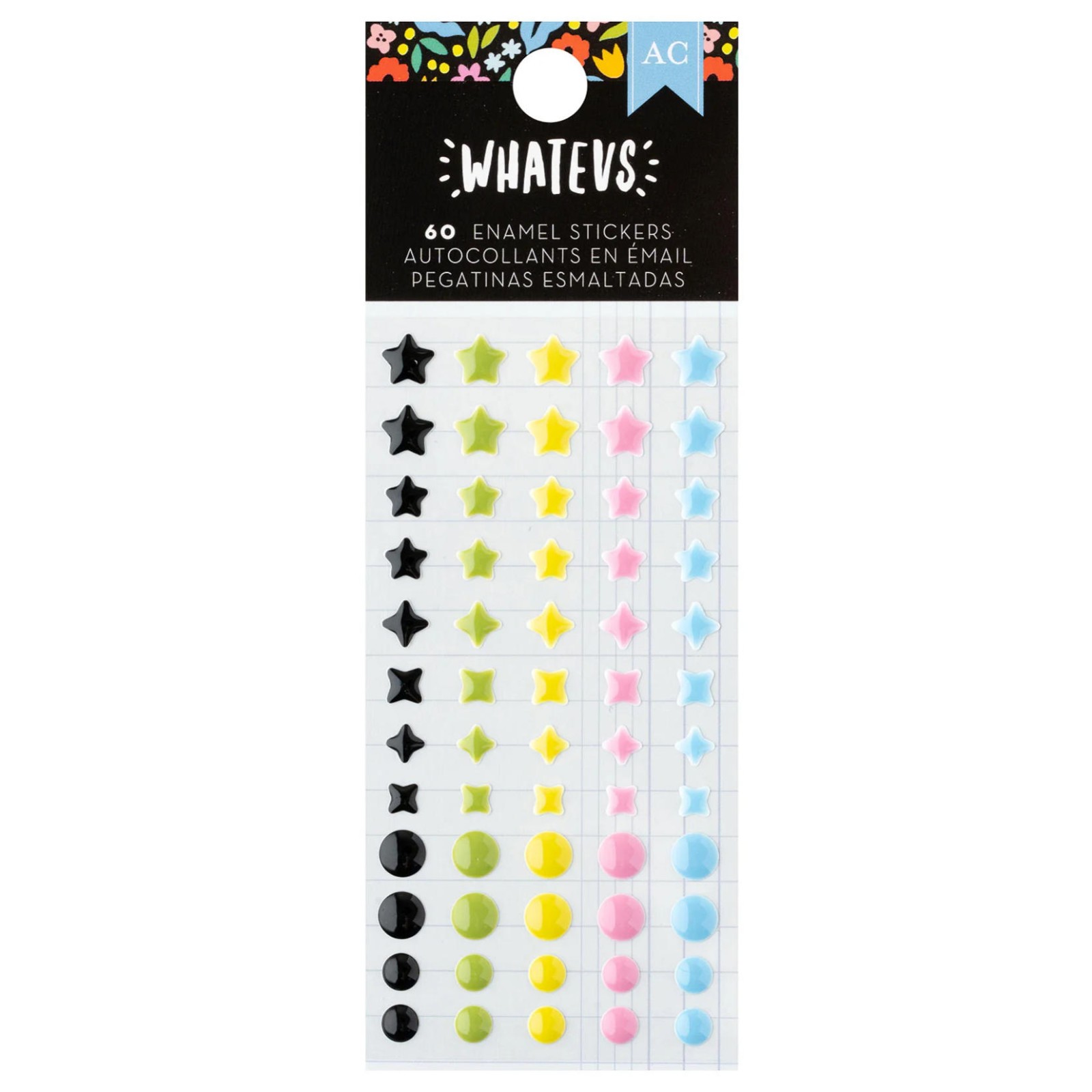 American Crafts WHATEVS ENAMEL STICKERS (60PC) scrapbooking 5 COLORS
