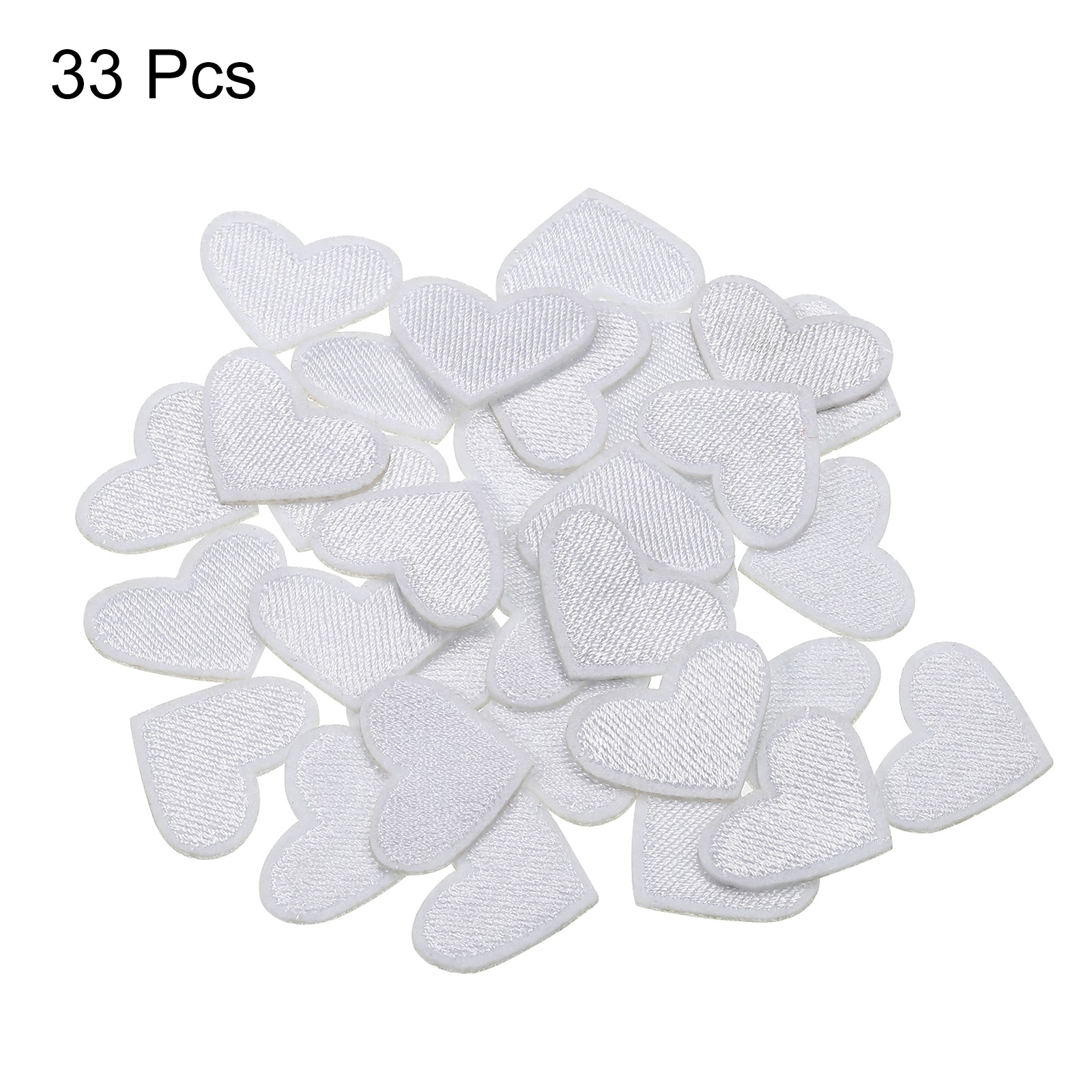 33 x Heart Shaped Iron on Patches White Embroidered Love Applique Patches
