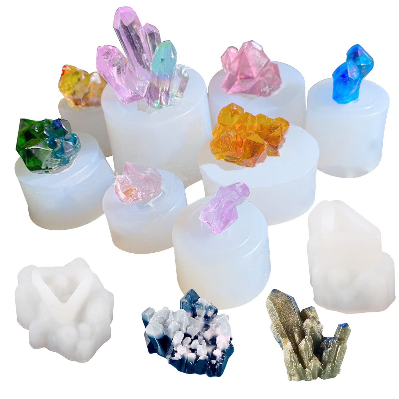 Allazone Crystal Resin Molds, 10 PCS Crystal Cluster Silicone Molds Quartz Ro…