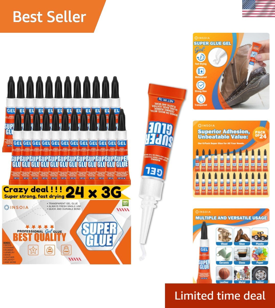 Super Glue Gel Clear Non-Drip, 24 X 3g All Purpose Strong Adhesive Ca Glue Qu…