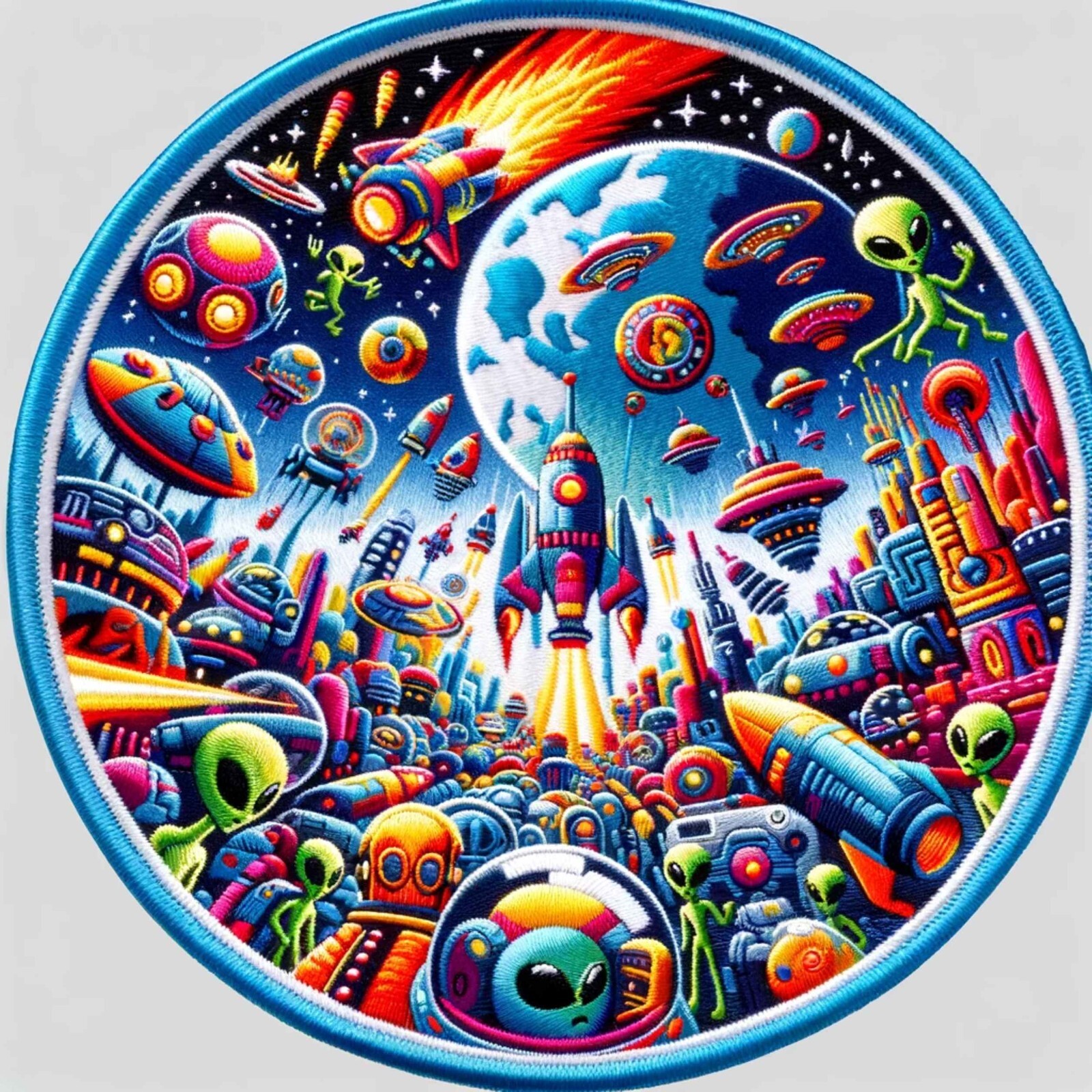 Aliens VS Earth Patch iron-on Applique Geeks & Gamers Fun Science Fiction Badge