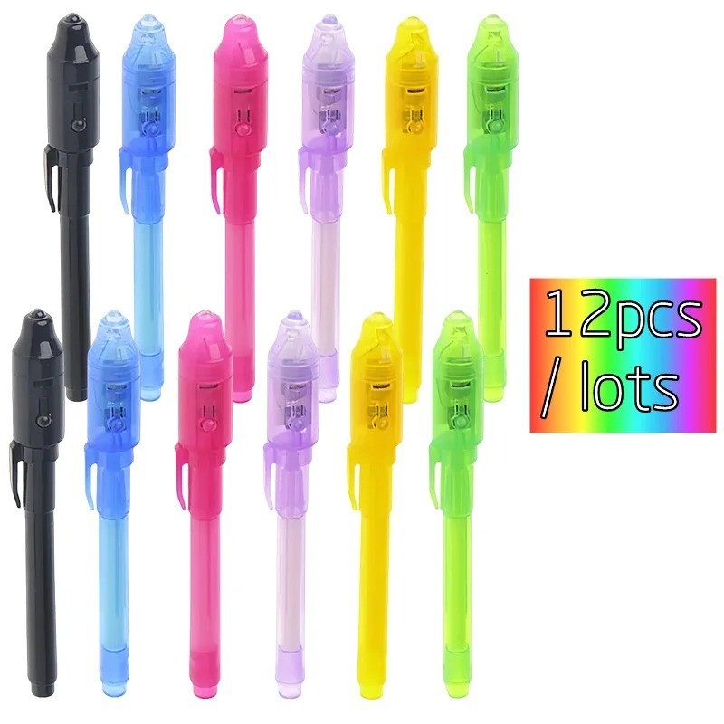 12 PCS Spy Pens Invisible Ink Pen with UV Light Magic Marker for Secret Mess