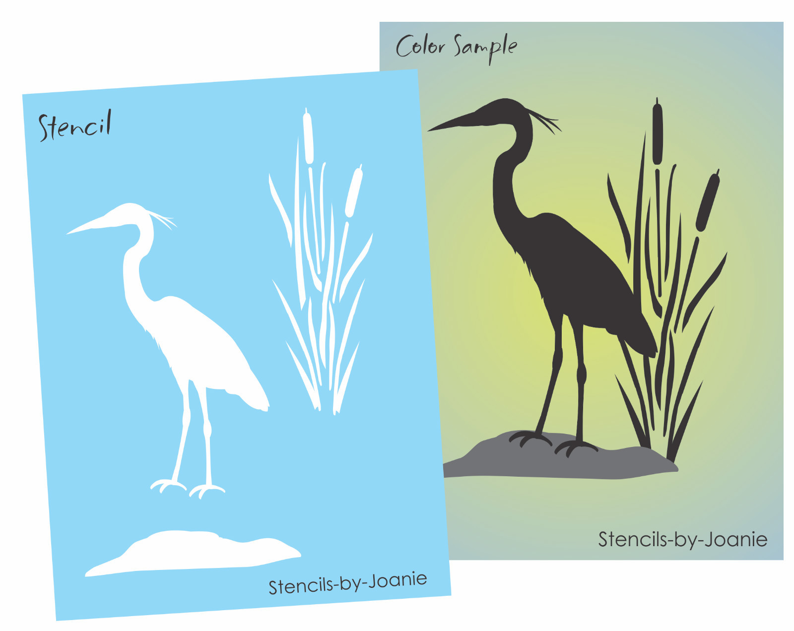 Stencil Joanie Great Blue Heron Wetland Bird 5″ tall Cattails Rustic Cabin Signs