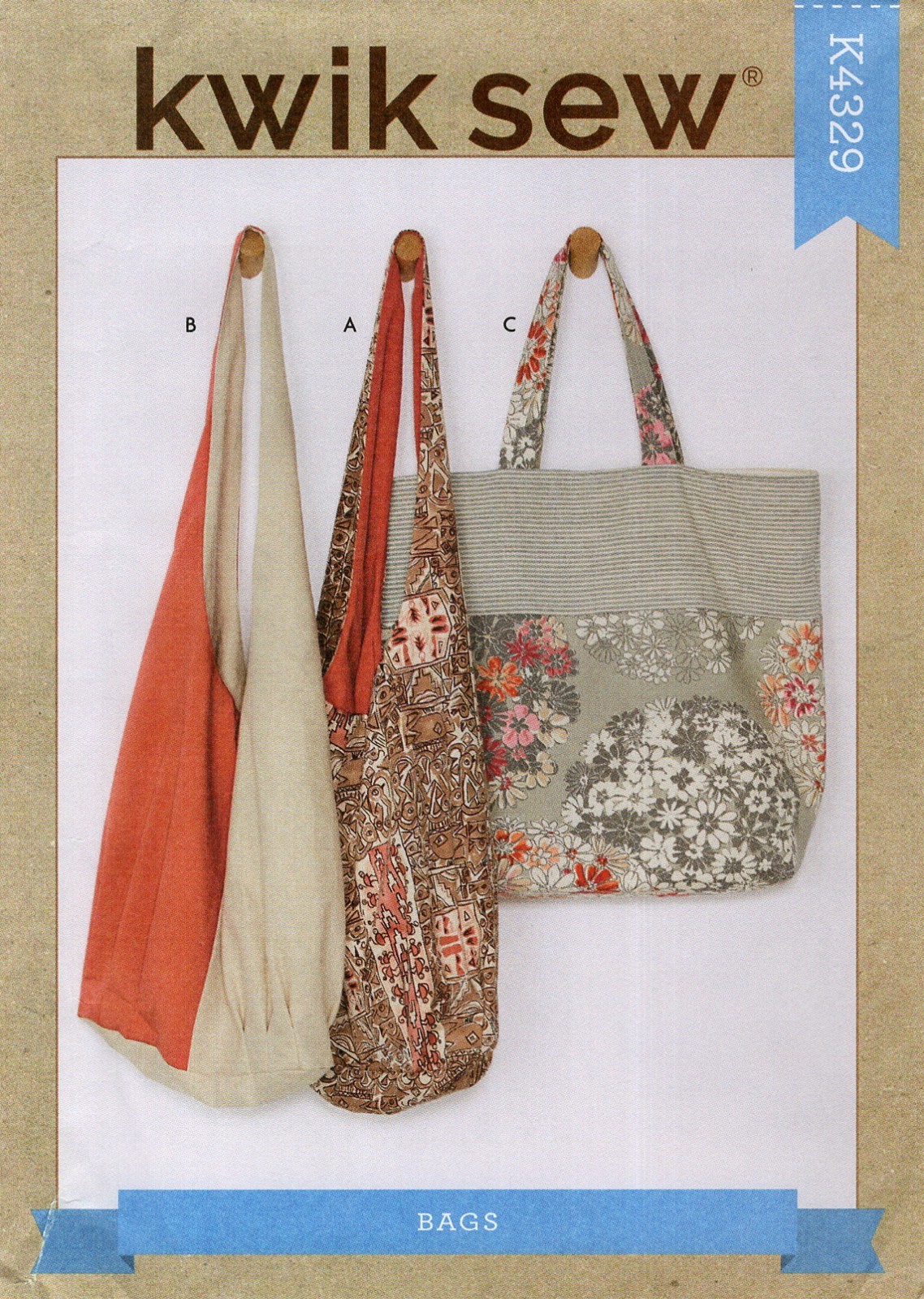 Kwik Sew K4329 Large Sling Bags, Hobo Bags & Market Tote Bag UNCUT Pattern OOP