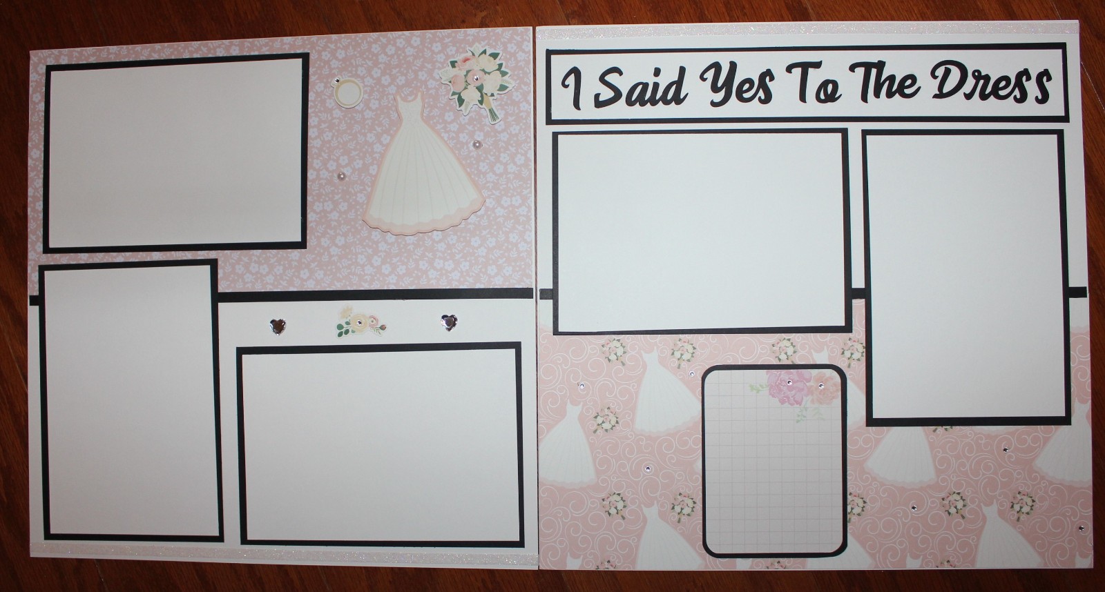 Wedding Dress scrapbook pages 2 each 12 x 12 handmade assembled Yes To The Dress