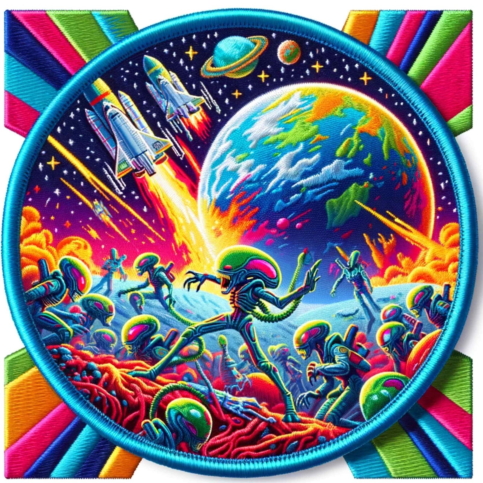 Aliens VS Earth Patch iron-on Applique Geeks & Gamers Fun Science Fiction Badge