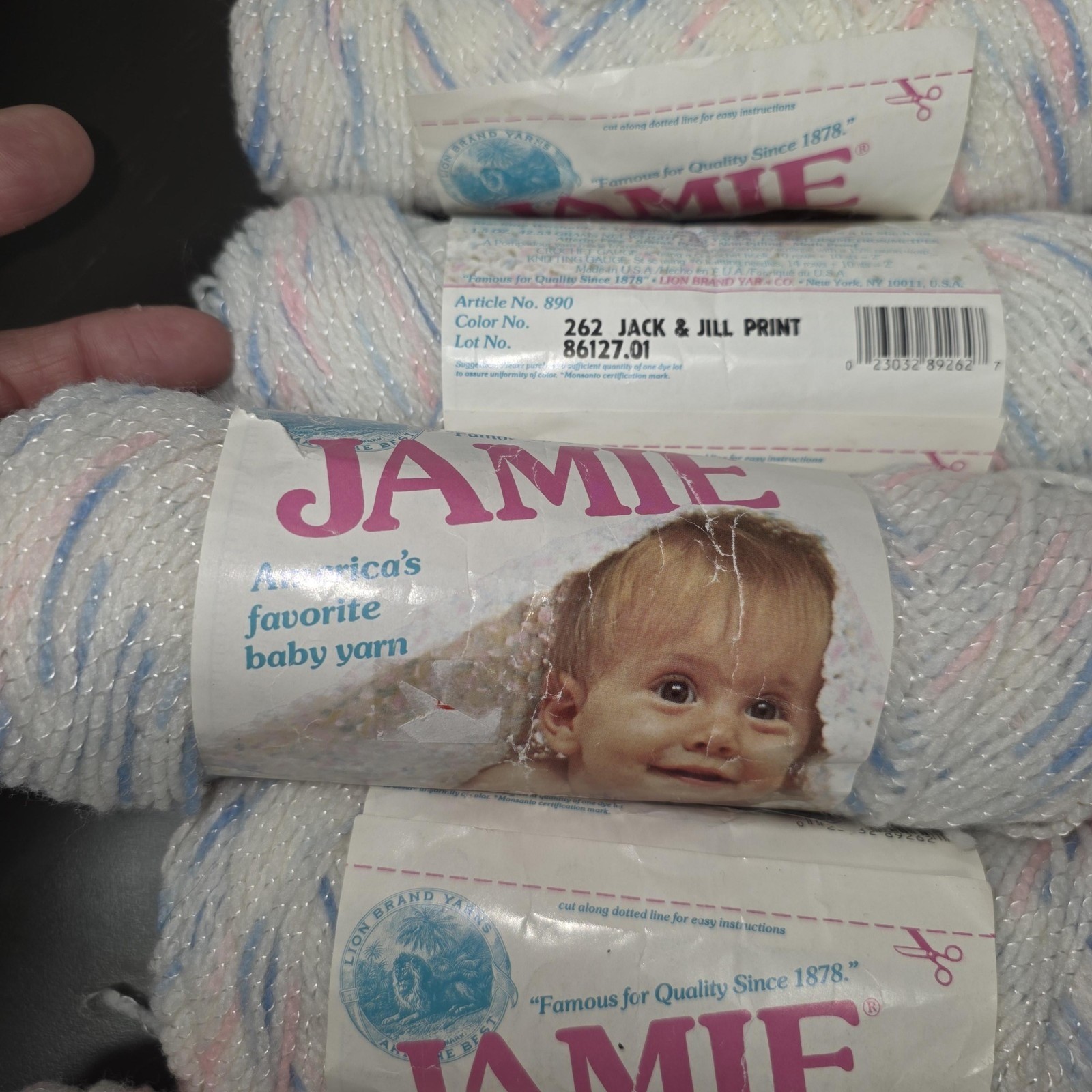 Lion Brand Jamie Pompadour Baby Yarn Lot 6 Skeins Jack & Jill Print Pastel USA