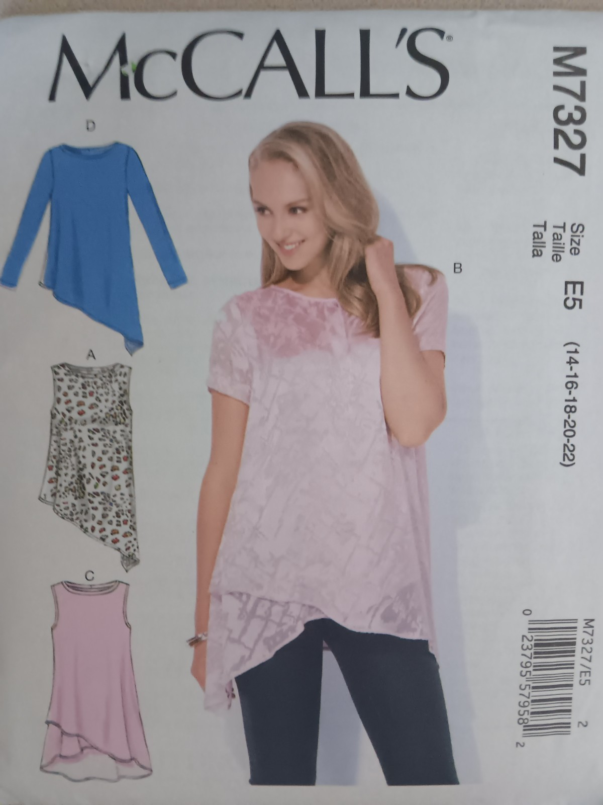 McCall’s Pattern M7327 Women’s Plus Asymmetrical Tops Sizes 14 16 18 20 22