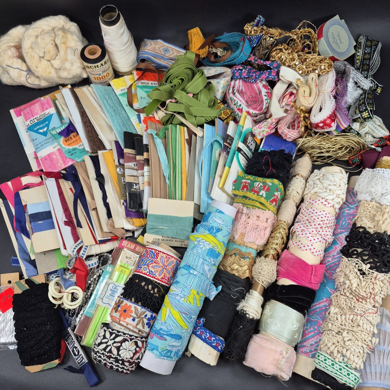 Vtg 200+ Lot Seam Binding Bias Tape Hem Lace Rick Rack Some New Multi Color