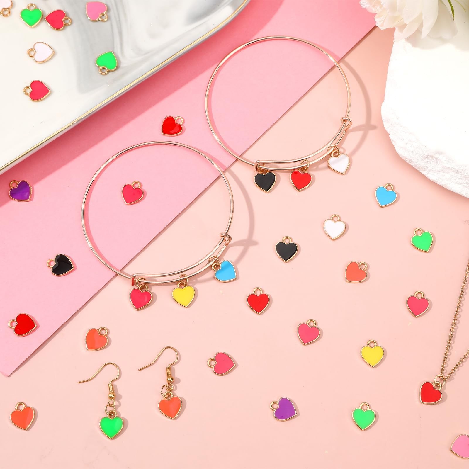 MARFOREVER 120 Pcs Heart Charms for Jewelry 0.39 x 0.47 inch, 10 Colors