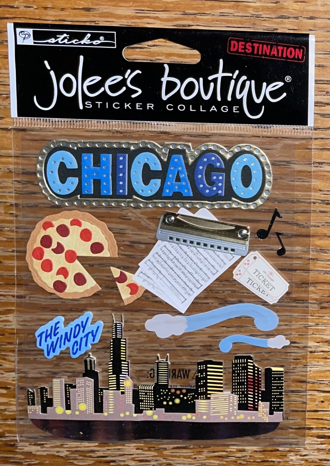 Jolees Chicago Windy City Music Harmonica Pizza Cloud Gate 3D Scrapbook Sticker