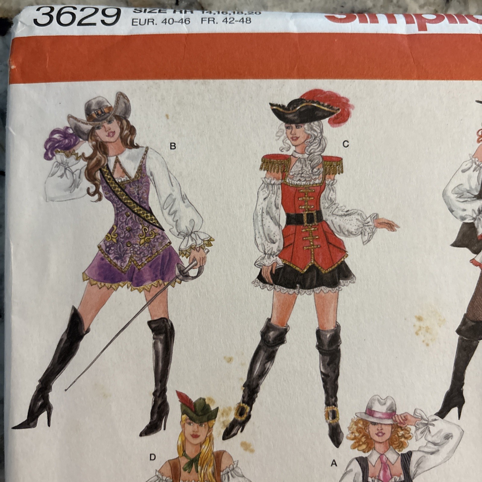 Simplicity Pattern 3629 Sz 14-20 Sexy Pirate Gangster Cowgirl Costume Cosplay