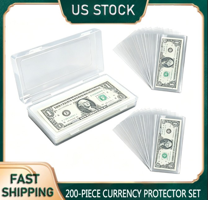 200 X Money Clear Bag Storage Protect World/US Currency Banknotes Soft Sleeves